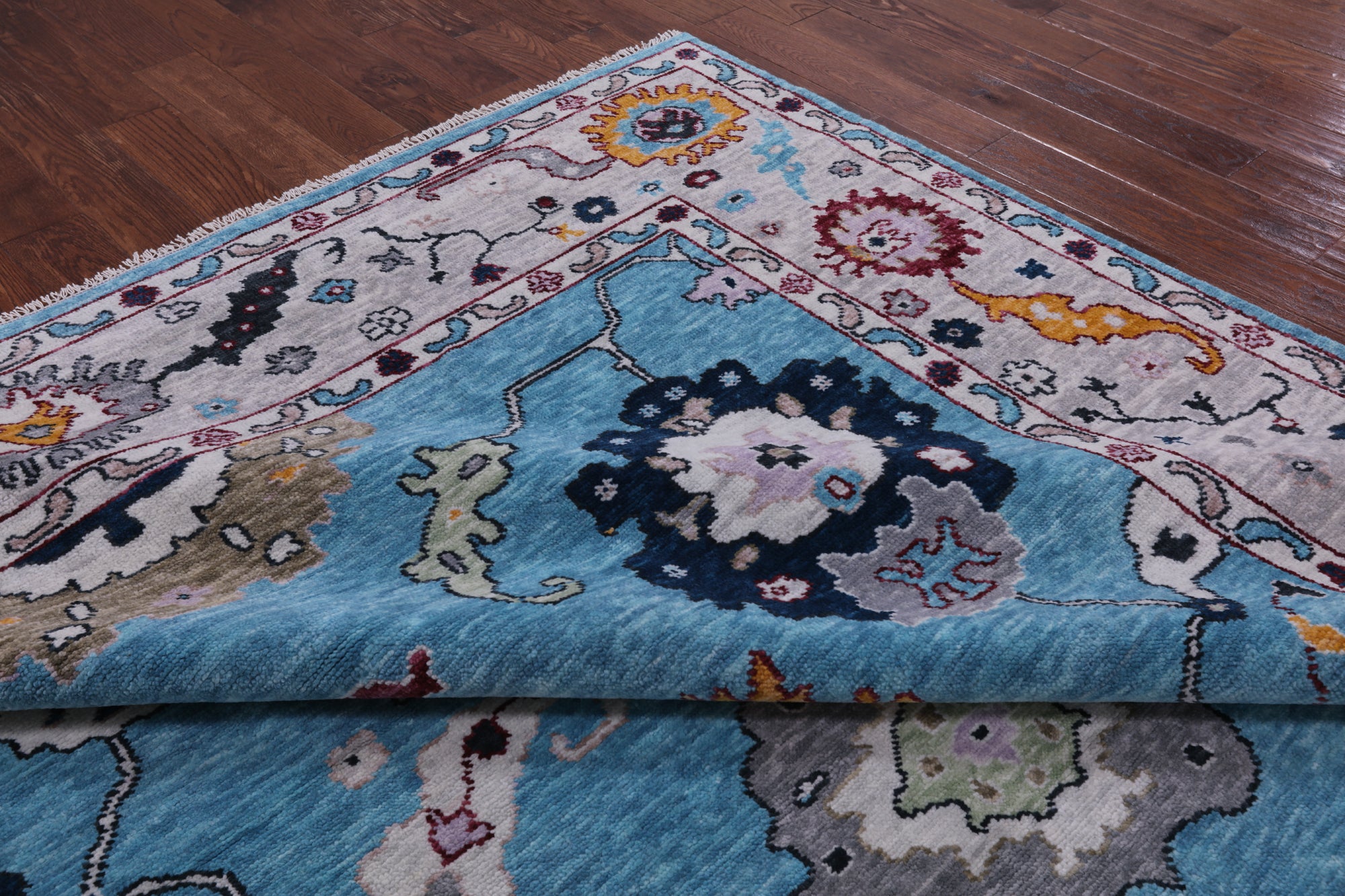 Blue Turkish Oushak Hand Knotted Wool Rug - 9' 2" X 11' 11" - Golden Nile