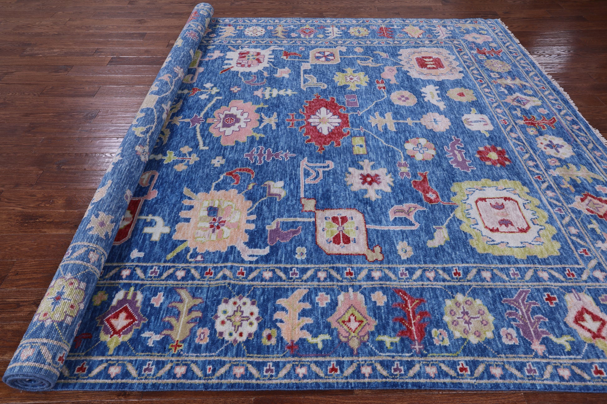 Blue Turkish Oushak Hand Knotted Wool Rug - 9' 1" X 11' 6" - Golden Nile
