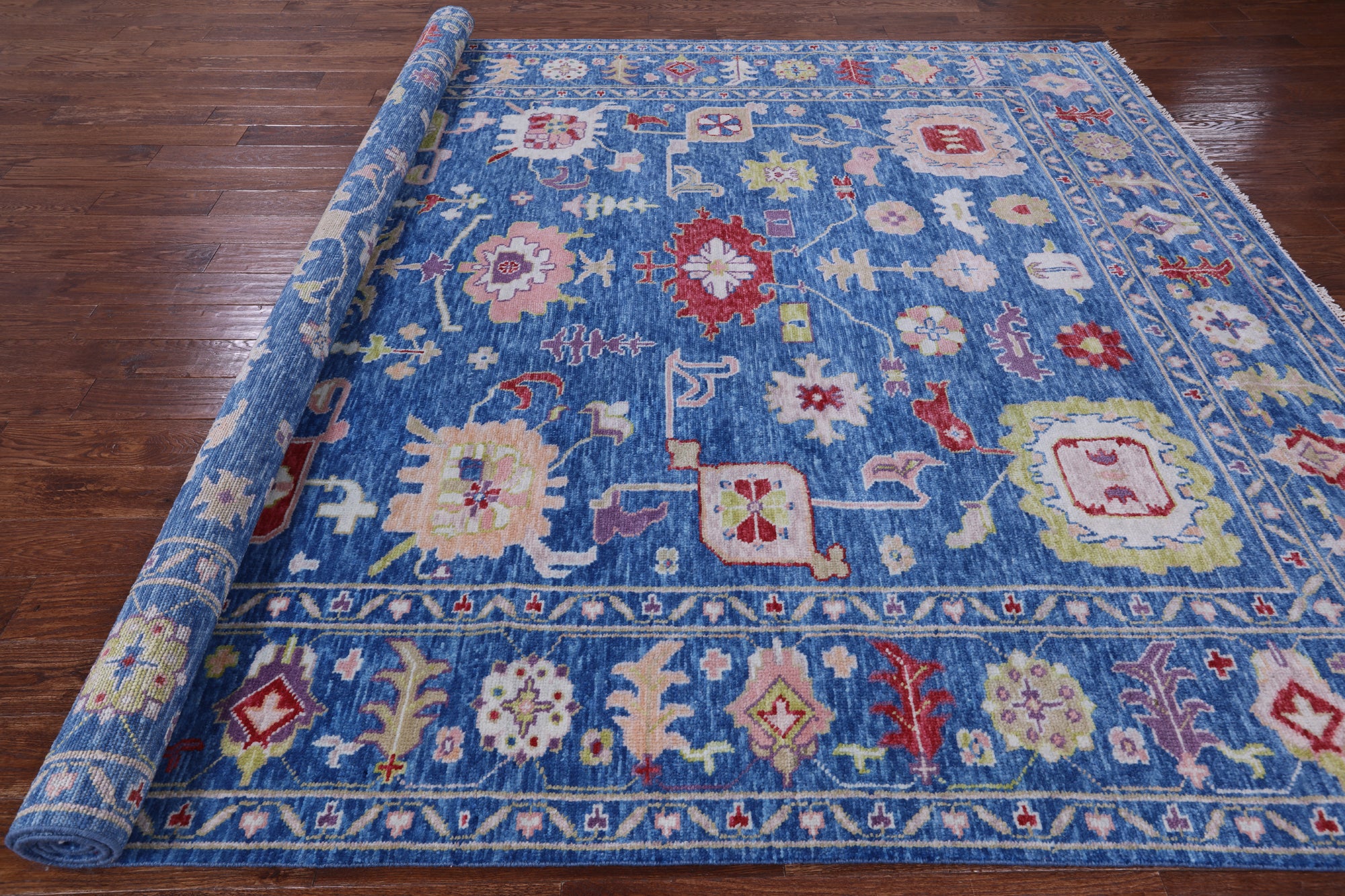Blue Turkish Oushak Hand Knotted Wool Rug - 9' 1" X 11' 6" - Golden Nile