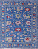 Blue Turkish Oushak Hand Knotted Wool Rug - 9' 1" X 11' 6" - Golden Nile