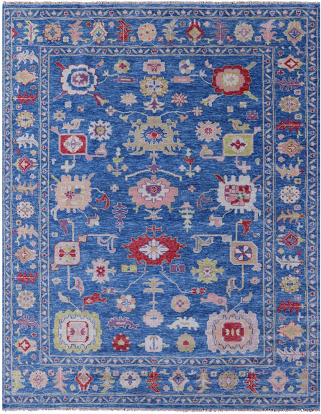 Blue Turkish Oushak Hand Knotted Wool Rug - 9' 1" X 11' 6" - Golden Nile