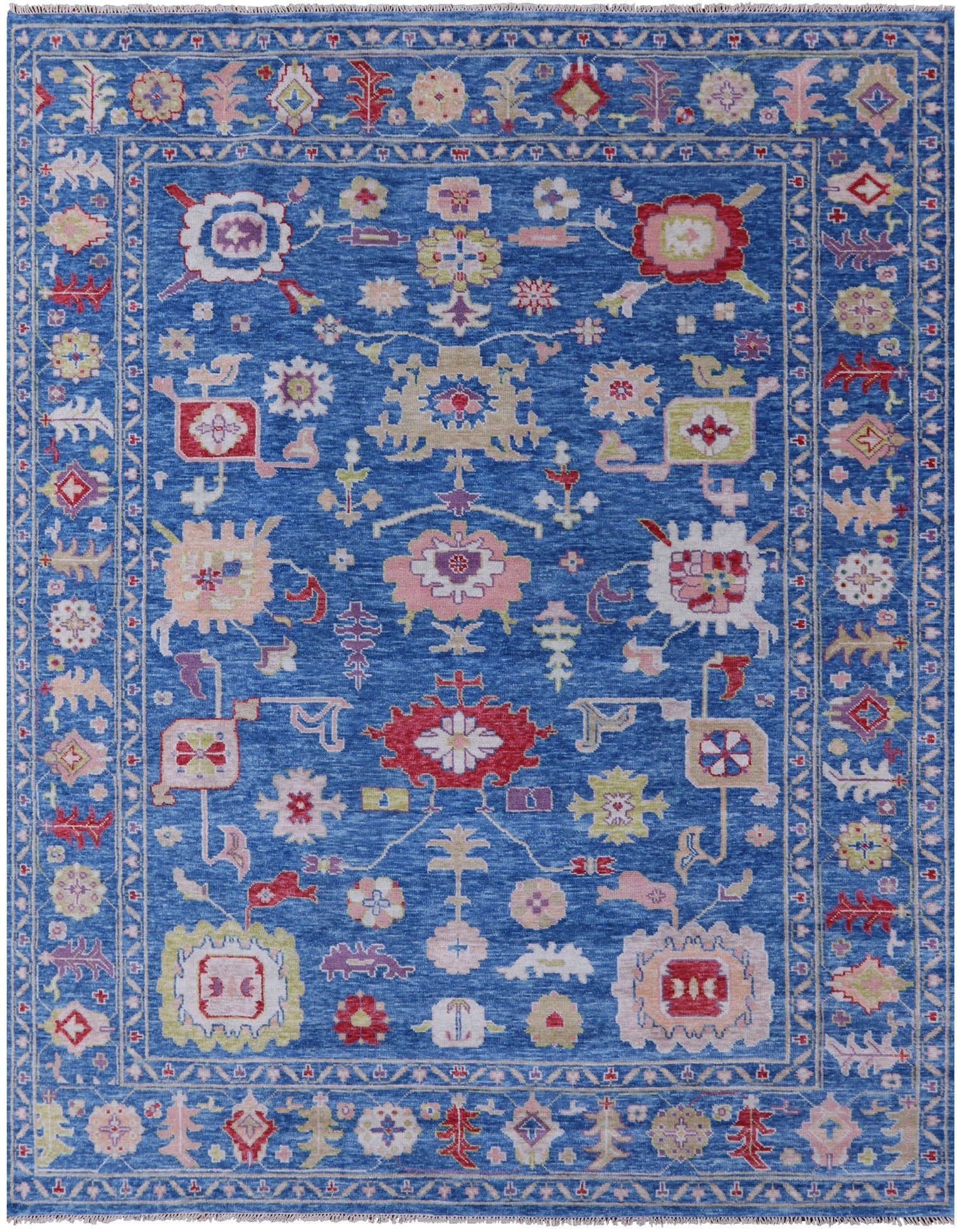 Blue Turkish Oushak Hand Knotted Wool Rug - 9' 1" X 11' 6" - Golden Nile