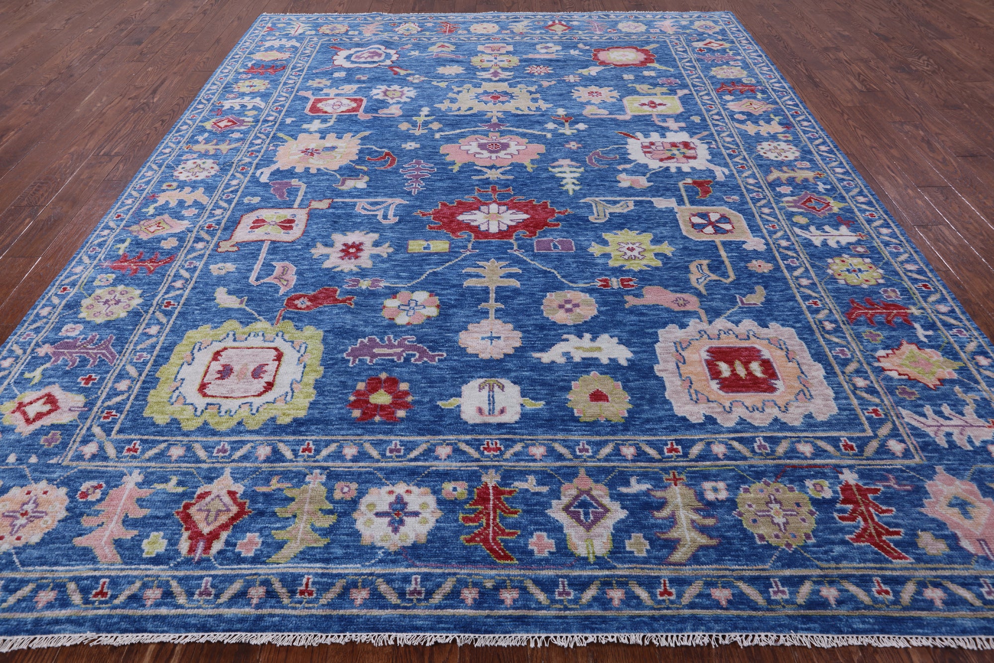 Blue Turkish Oushak Hand Knotted Wool Rug - 9' 1" X 11' 6" - Golden Nile