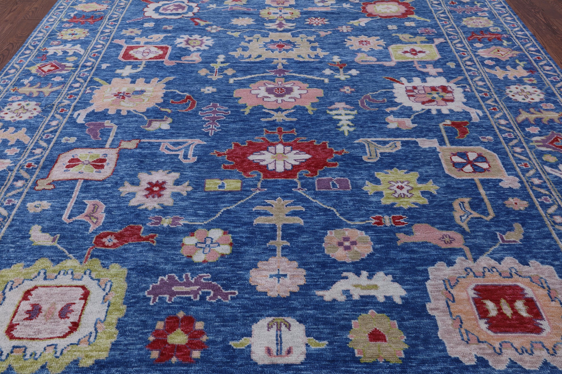 Blue Turkish Oushak Hand Knotted Wool Rug - 9' 1" X 11' 6" - Golden Nile