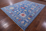 Blue Turkish Oushak Hand Knotted Wool Rug - 9' 1" X 11' 6" - Golden Nile