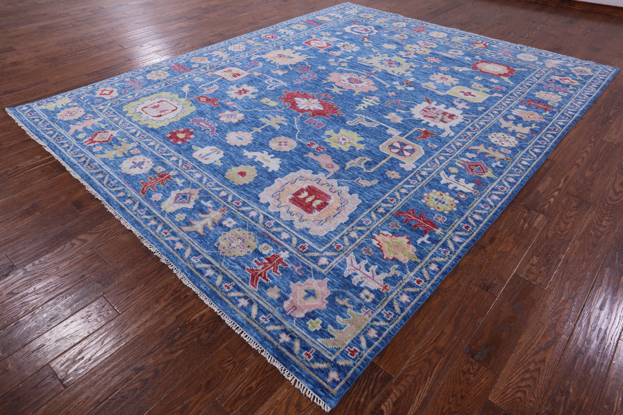 Blue Turkish Oushak Hand Knotted Wool Rug - 9' 1" X 11' 6" - Golden Nile