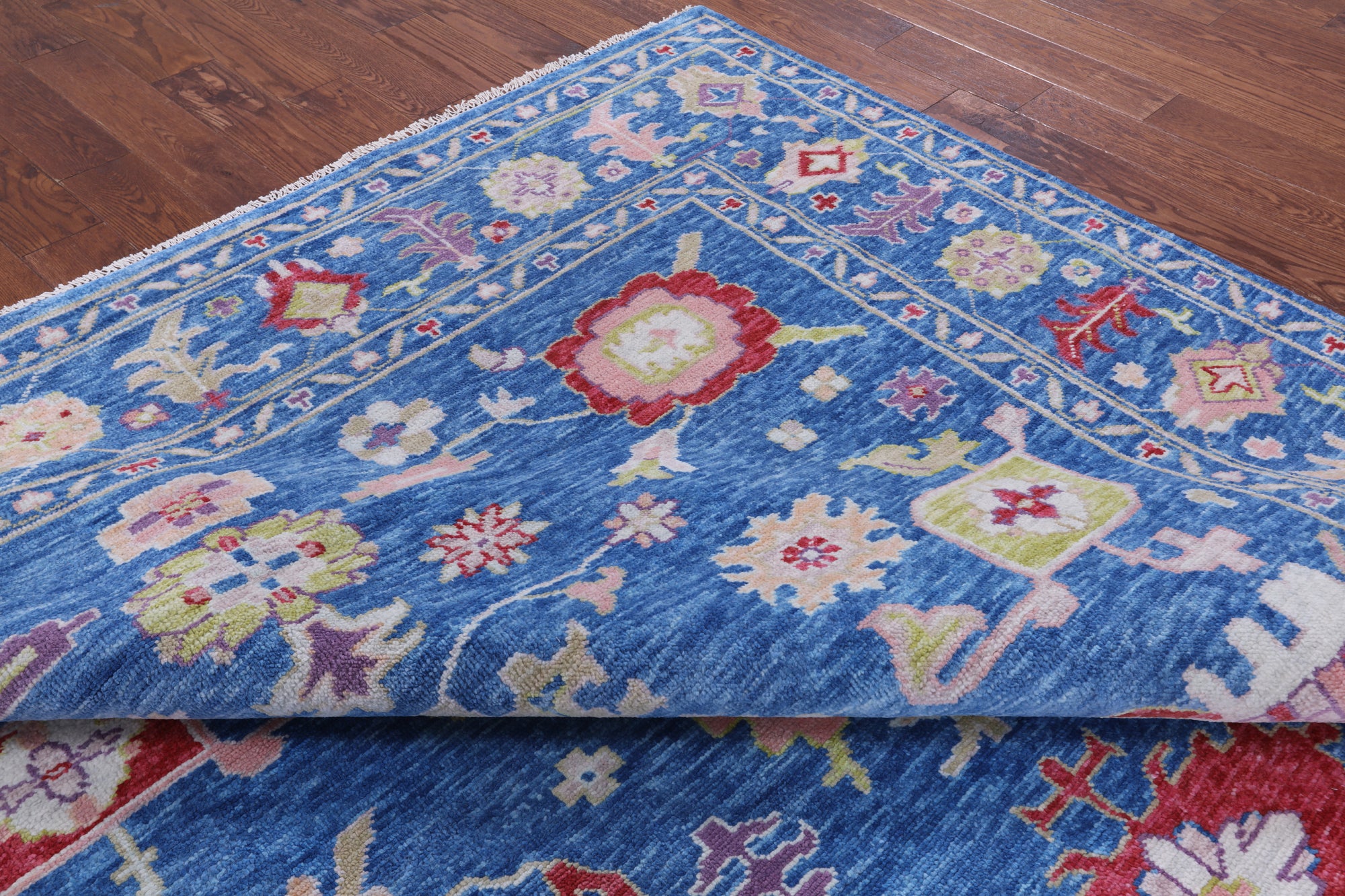 Blue Turkish Oushak Hand Knotted Wool Rug - 9' 1" X 11' 6" - Golden Nile