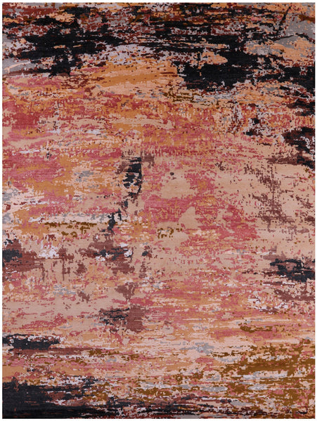 Abstract Contemporary Handmade Wool & Silk Rug - 9' 0" X 12' 0" - Golden Nile