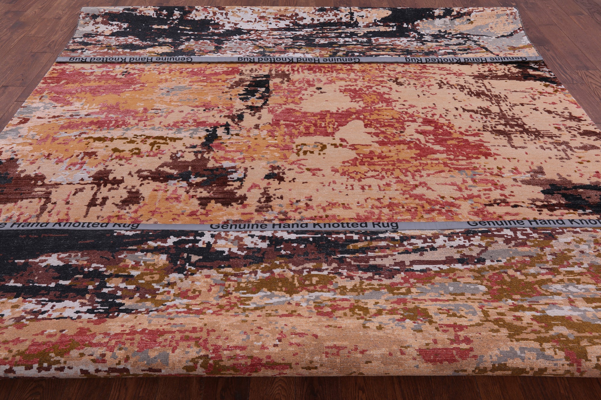 Abstract Contemporary Handmade Wool & Silk Rug - 9' 0" X 12' 0" - Golden Nile