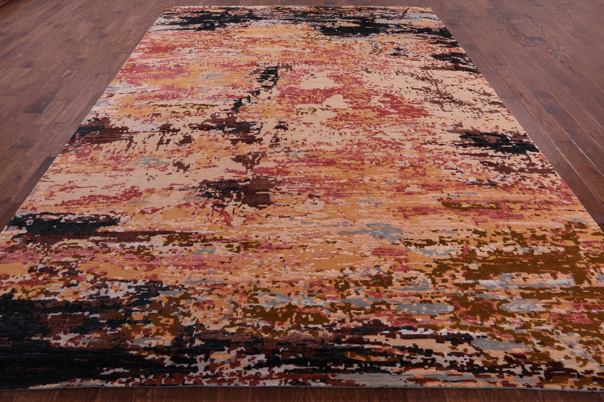 Abstract Contemporary Handmade Wool & Silk Rug - 9' 0" X 12' 0" - Golden Nile
