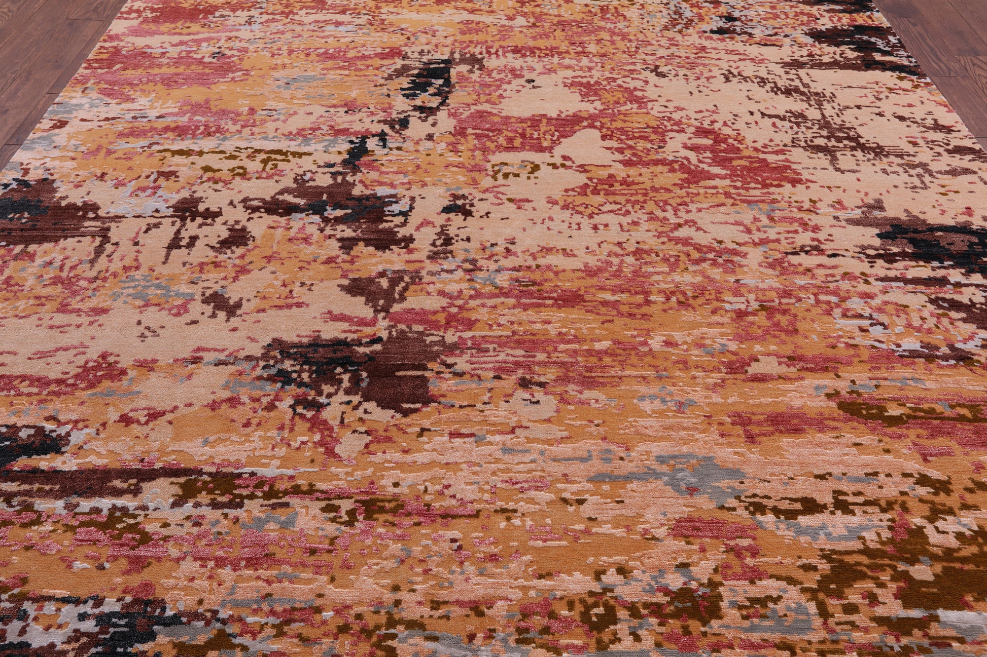 Abstract Contemporary Handmade Wool & Silk Rug - 9' 0" X 12' 0" - Golden Nile