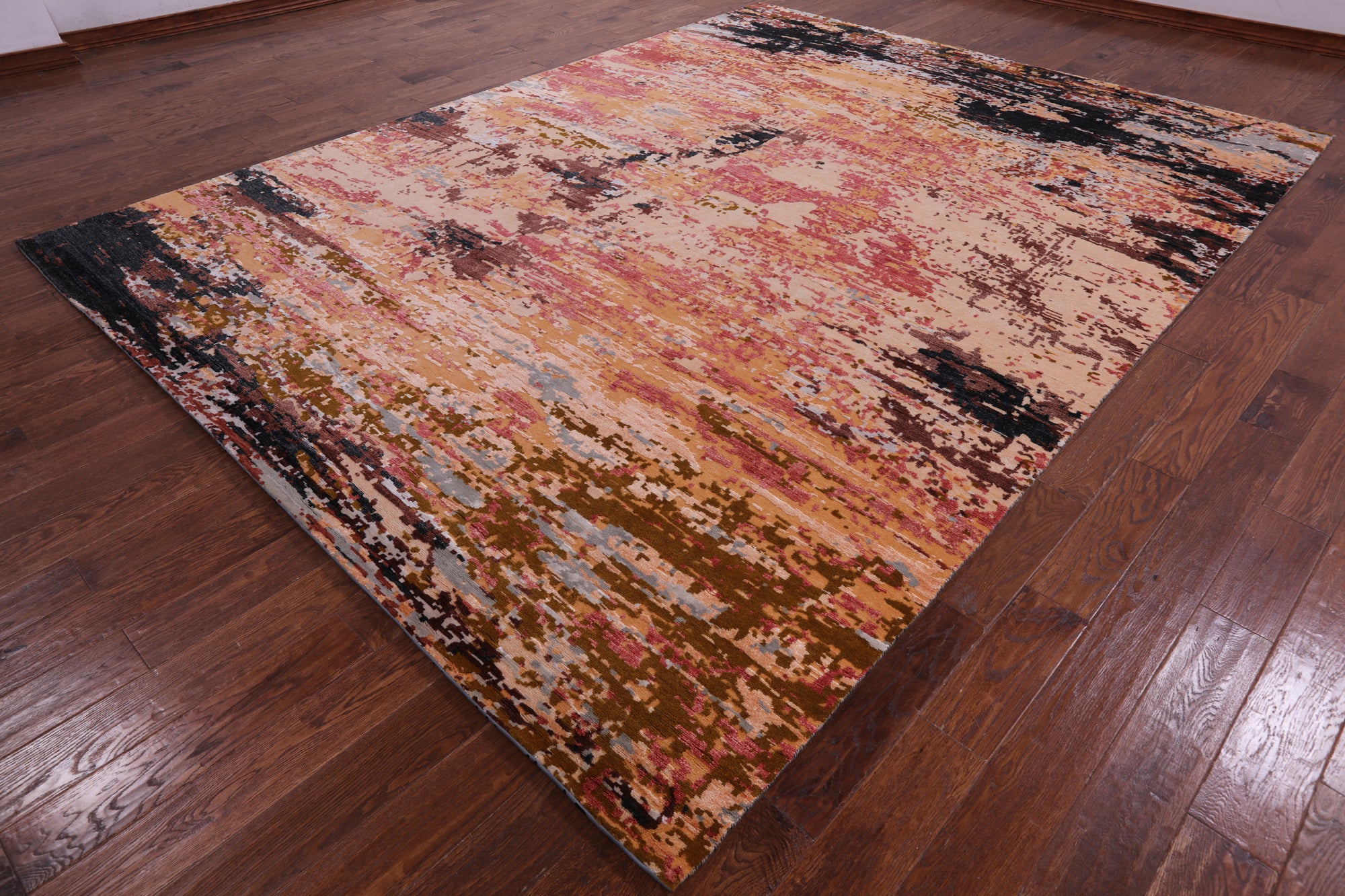 Abstract Contemporary Handmade Wool & Silk Rug - 9' 0" X 12' 0" - Golden Nile