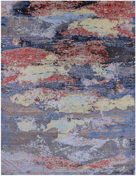 Contemporary Hand Knotted Wool & Silk Rug - 9' 0" X 11' 10" - Golden Nile