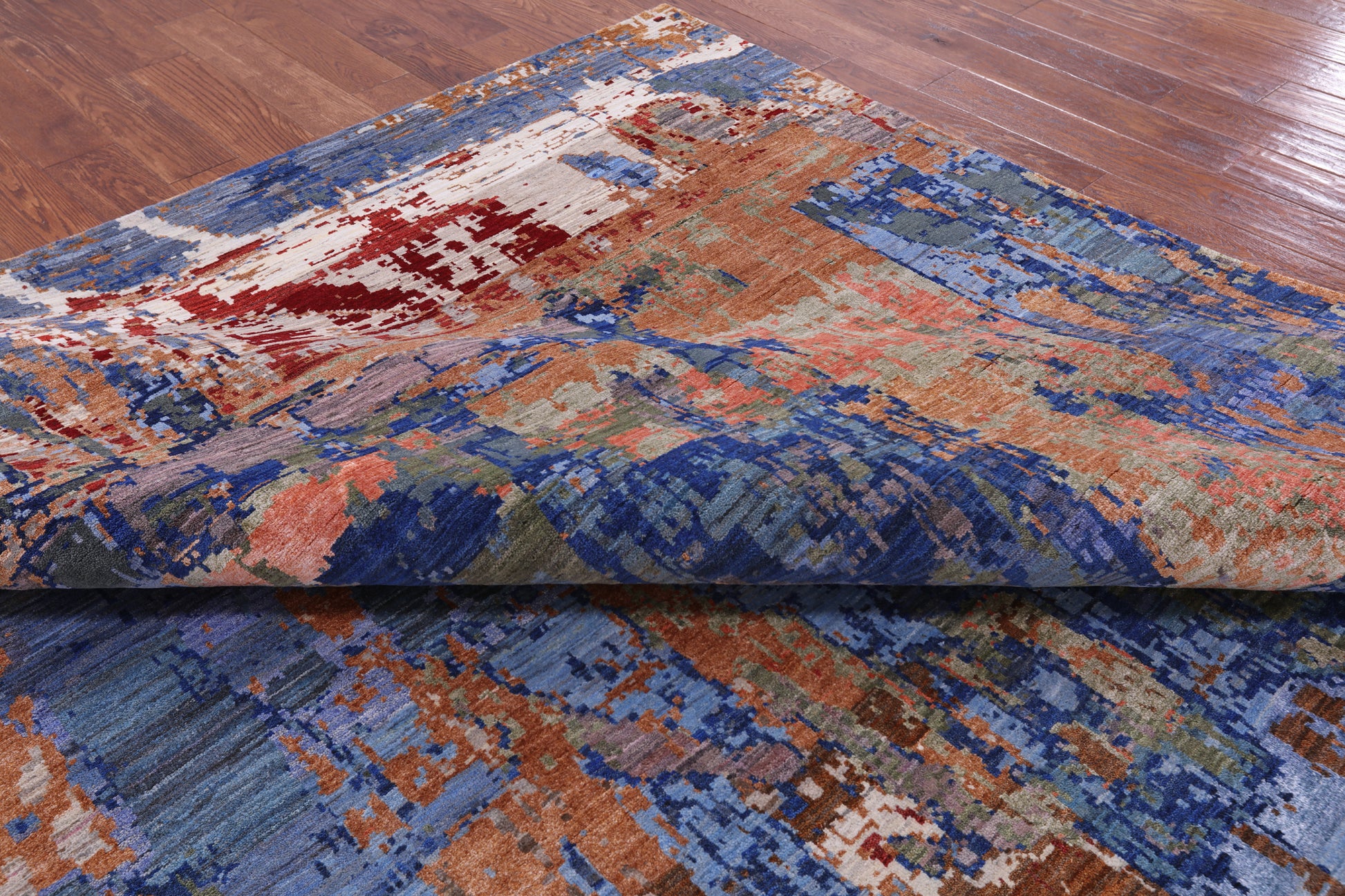 Abstract Contemporary Handmade Wool & Silk Rug - 9' 0" X 11' 11" - Golden Nile