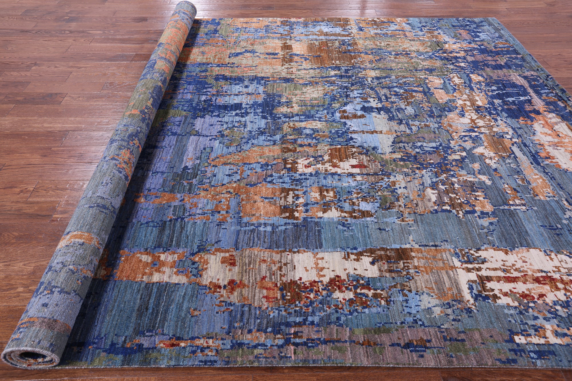 Abstract Contemporary Handmade Wool & Silk Rug - 9' 0" X 11' 11" - Golden Nile
