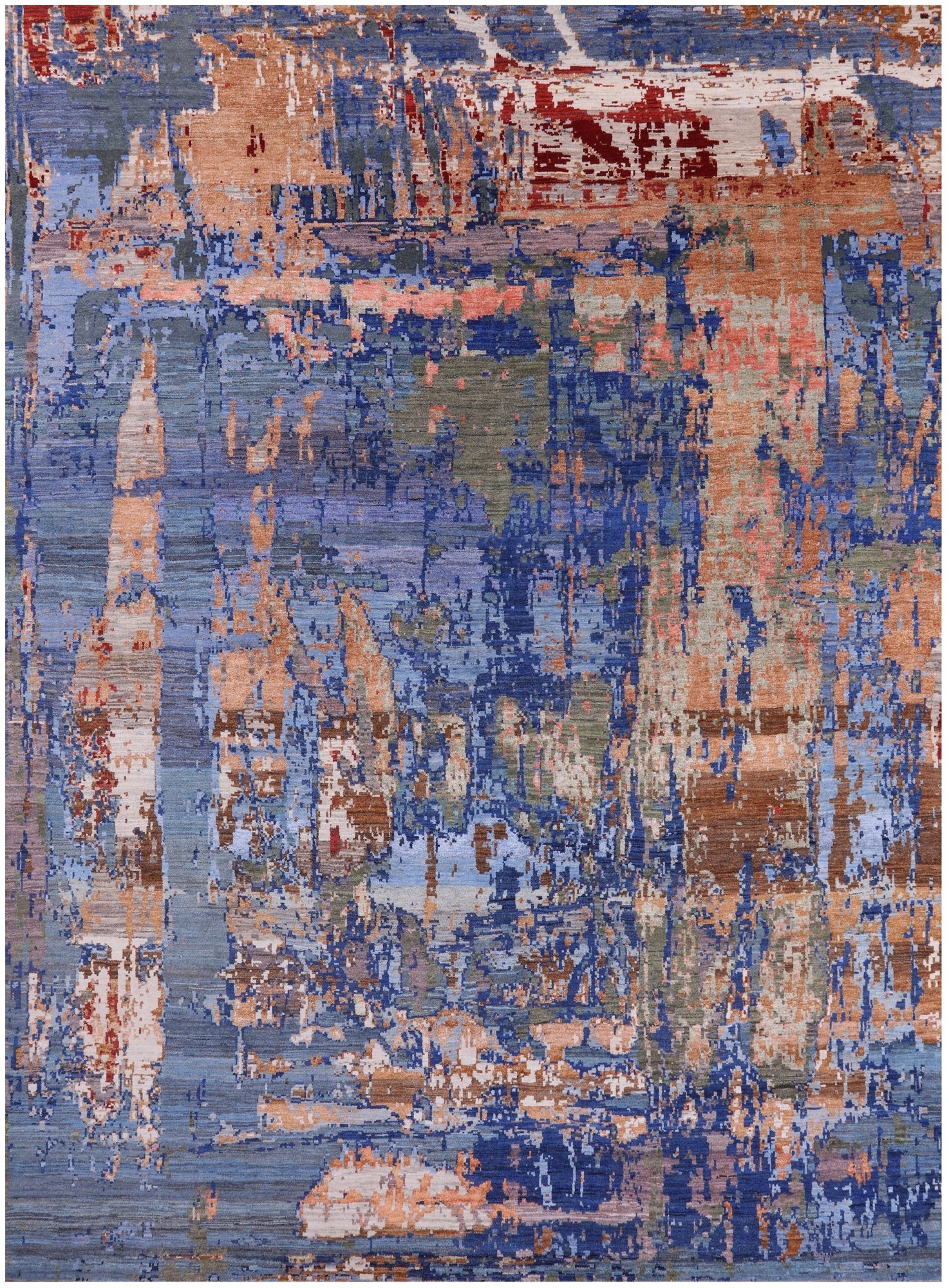 Abstract Contemporary Handmade Wool & Silk Rug - 9' 0" X 11' 11" - Golden Nile