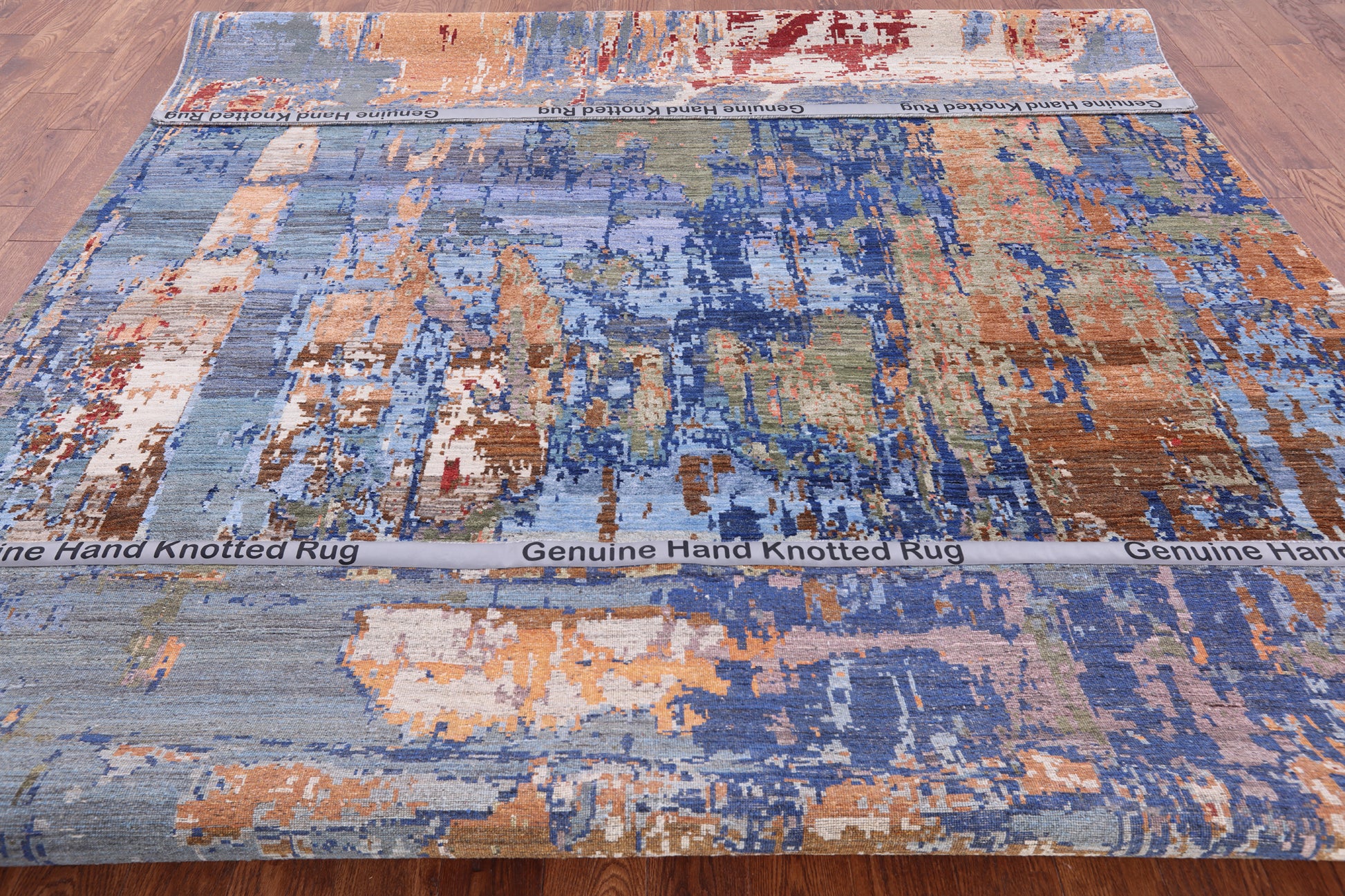 Abstract Contemporary Handmade Wool & Silk Rug - 9' 0" X 11' 11" - Golden Nile