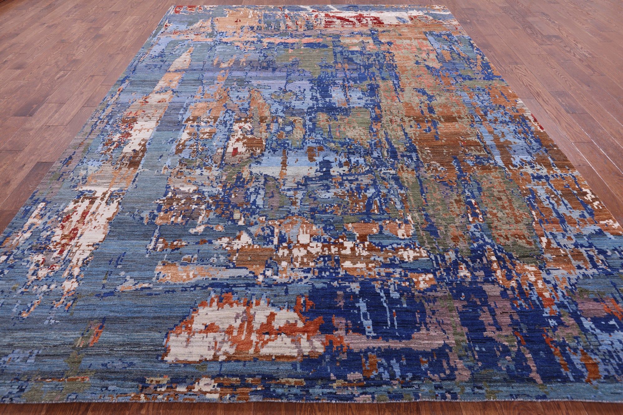 Abstract Contemporary Handmade Wool & Silk Rug - 9' 0" X 11' 11" - Golden Nile