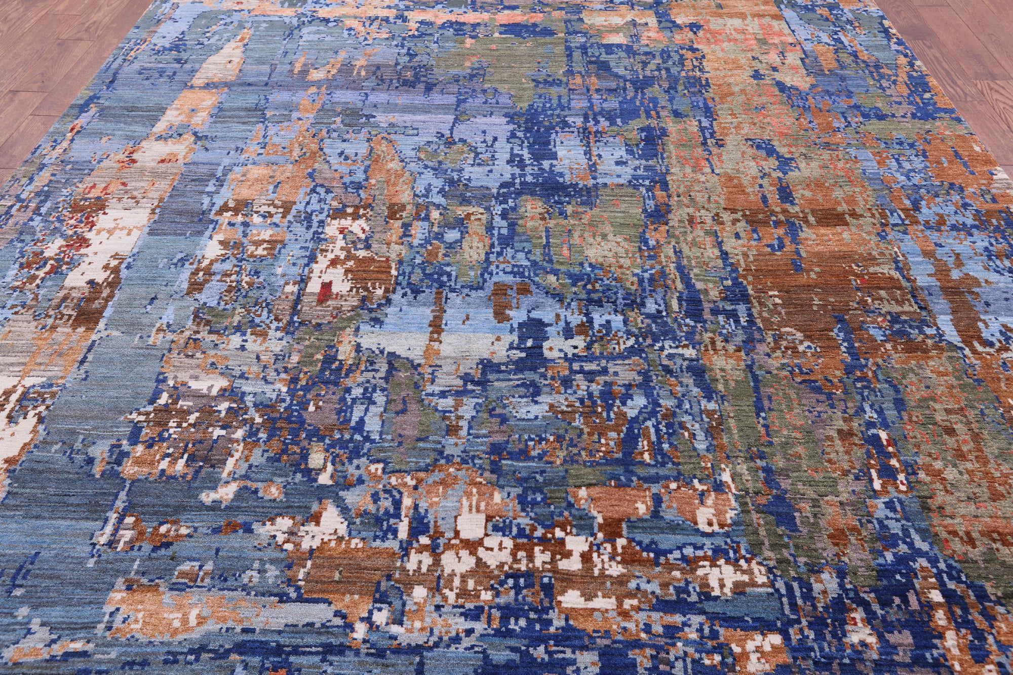 Abstract Contemporary Handmade Wool & Silk Rug - 9' 0" X 11' 11" - Golden Nile
