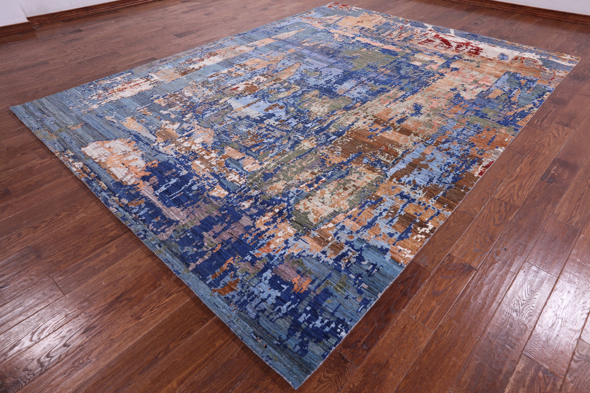Abstract Contemporary Handmade Wool & Silk Rug - 9' 0" X 11' 11" - Golden Nile