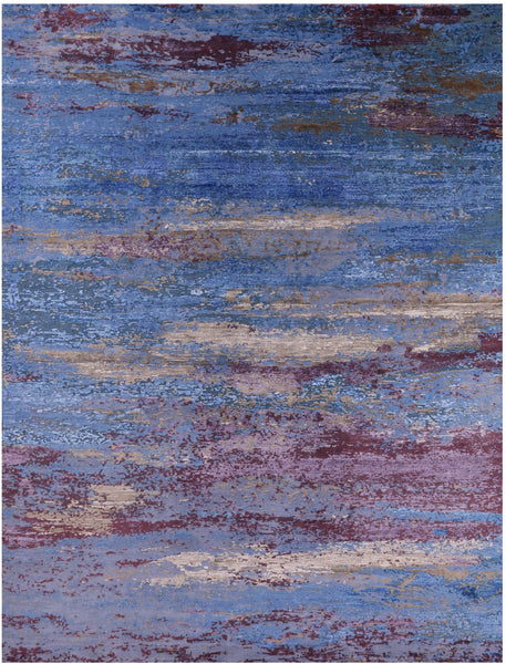 Modern Hand Knotted Wool & Silk Rug - 9' 0" X 11' 11" - Golden Nile