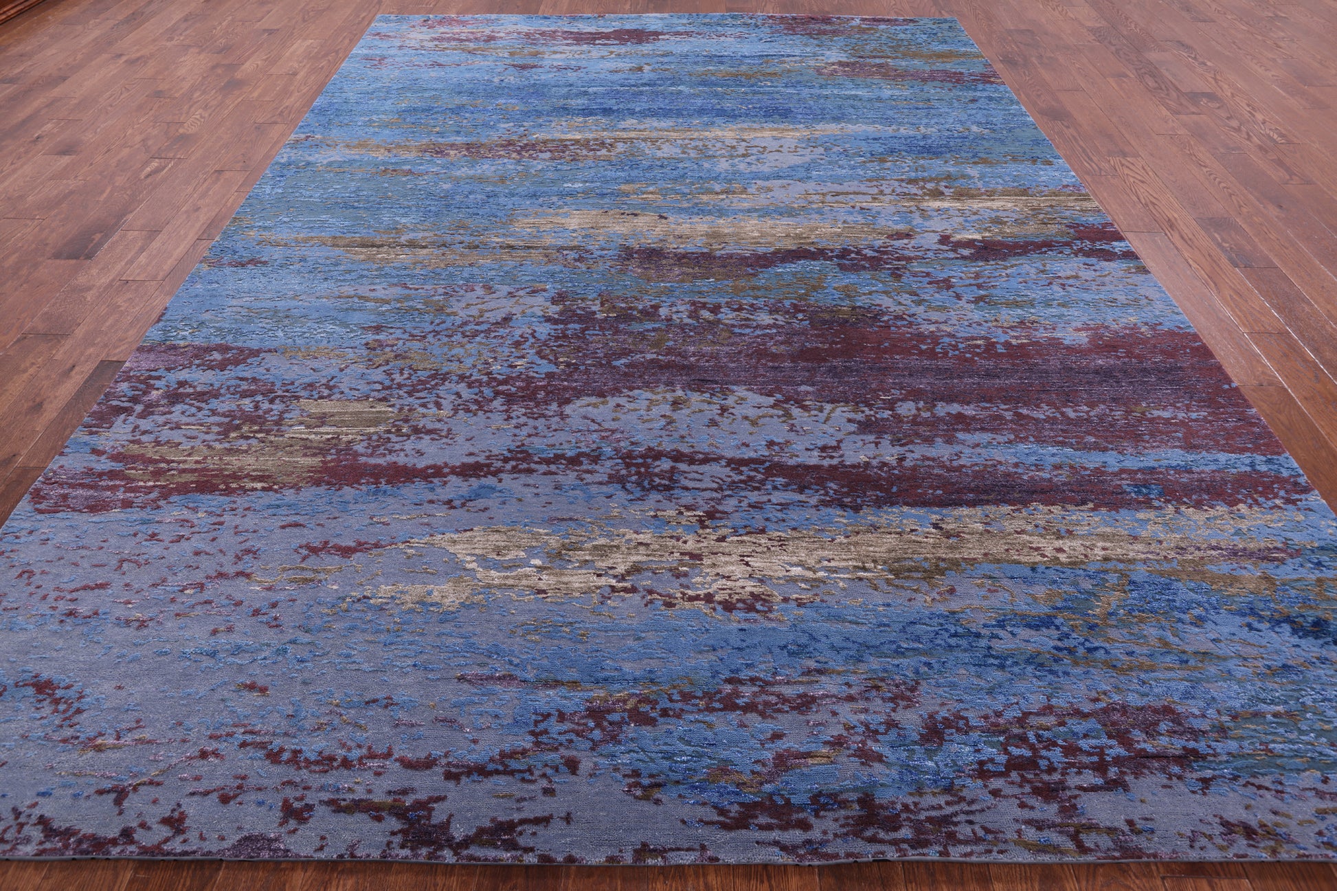 Modern Hand Knotted Wool & Silk Rug - 9' 0" X 11' 11" - Golden Nile