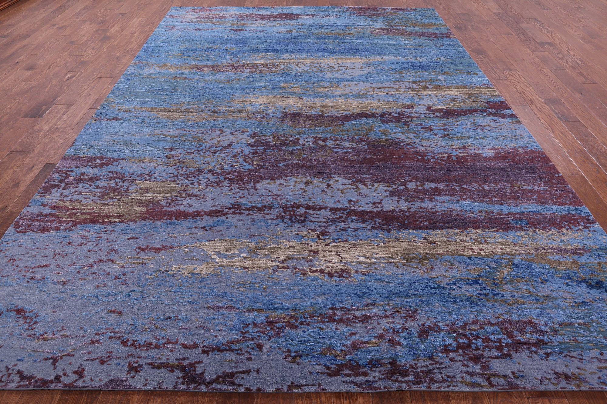 Modern Hand Knotted Wool & Silk Rug - 9' 0" X 11' 11" - Golden Nile