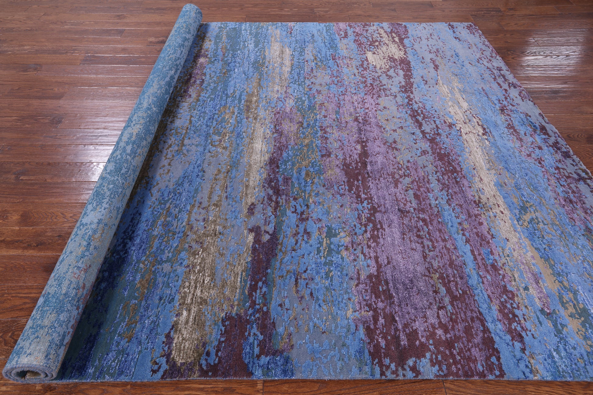 Abstract Contemporary Hand Knotted Wool & Silk Rug - 8' 1" X 10' 0" - Golden Nile
