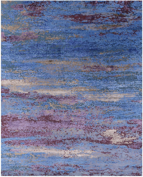 Abstract Contemporary Hand Knotted Wool & Silk Rug - 8' 1" X 10' 0" - Golden Nile