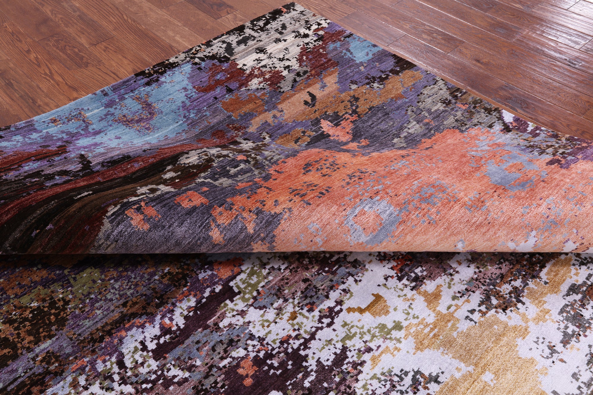 Abstract Contemporary Hand Knotted Wool & Silk Rug - 7' 10" X 10' 0" - Golden Nile