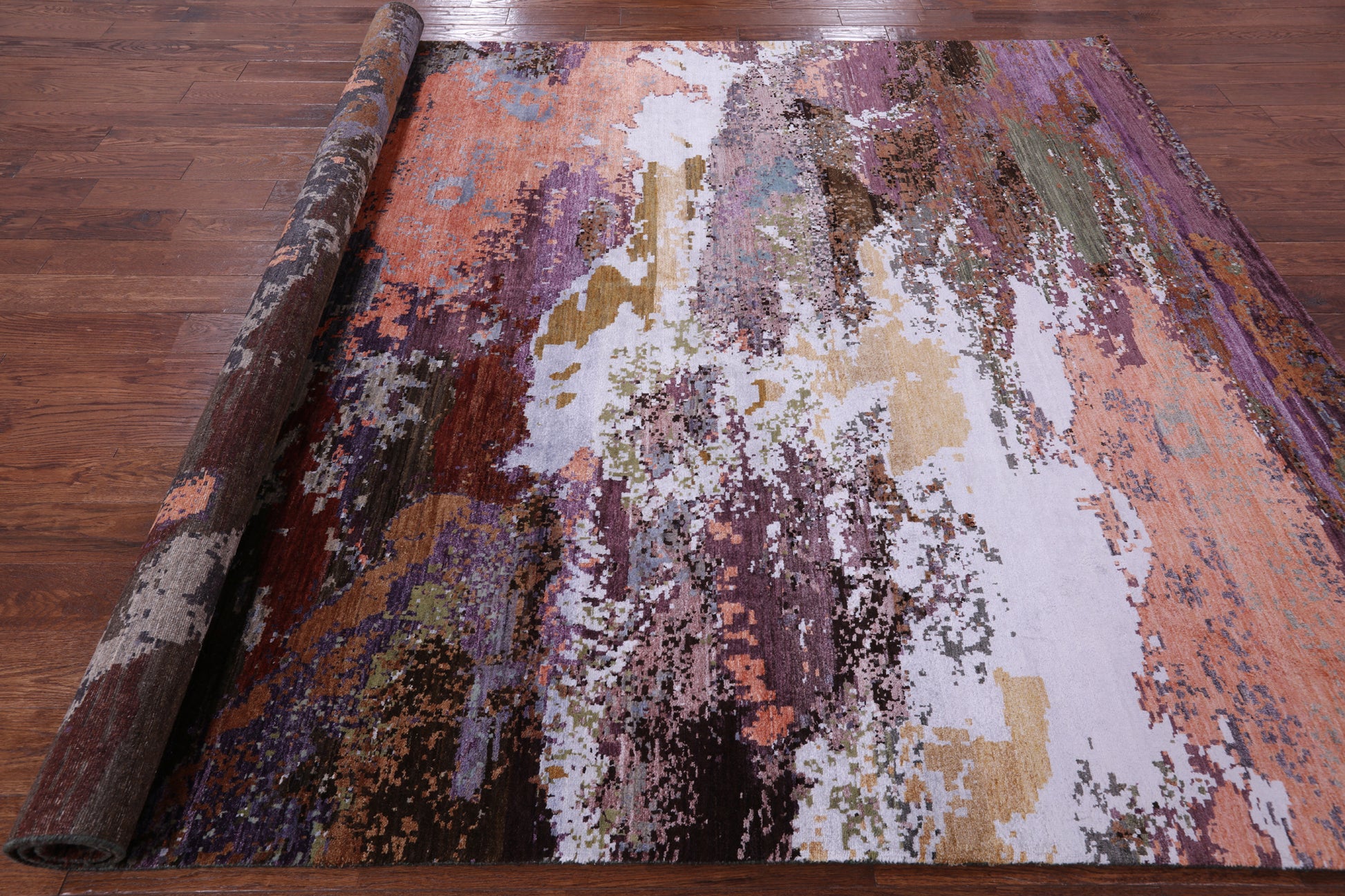 Abstract Contemporary Hand Knotted Wool & Silk Rug - 7' 10" X 10' 0" - Golden Nile
