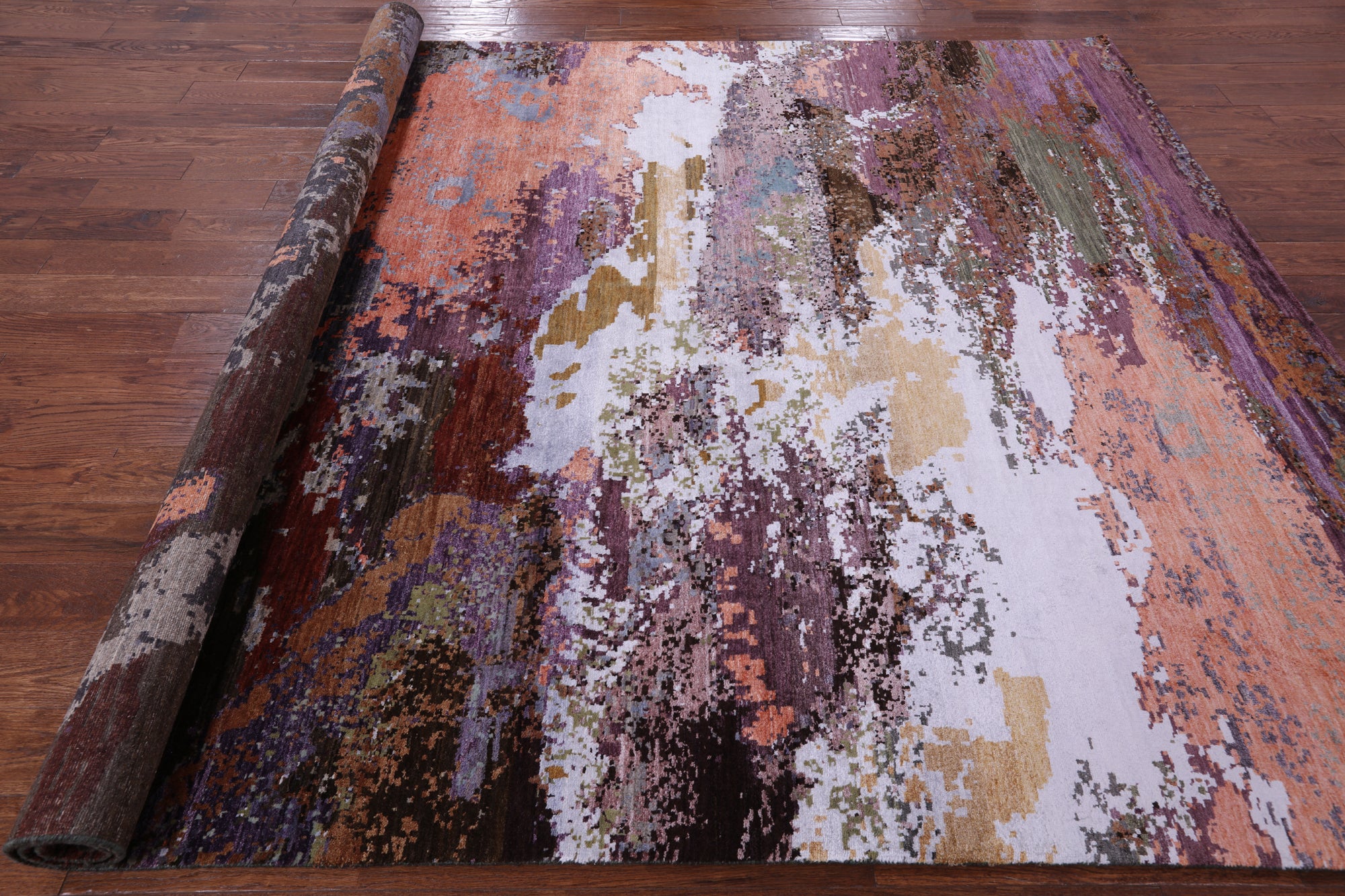 Abstract Contemporary Hand Knotted Wool & Silk Rug - 7' 10" X 10' 0" - Golden Nile