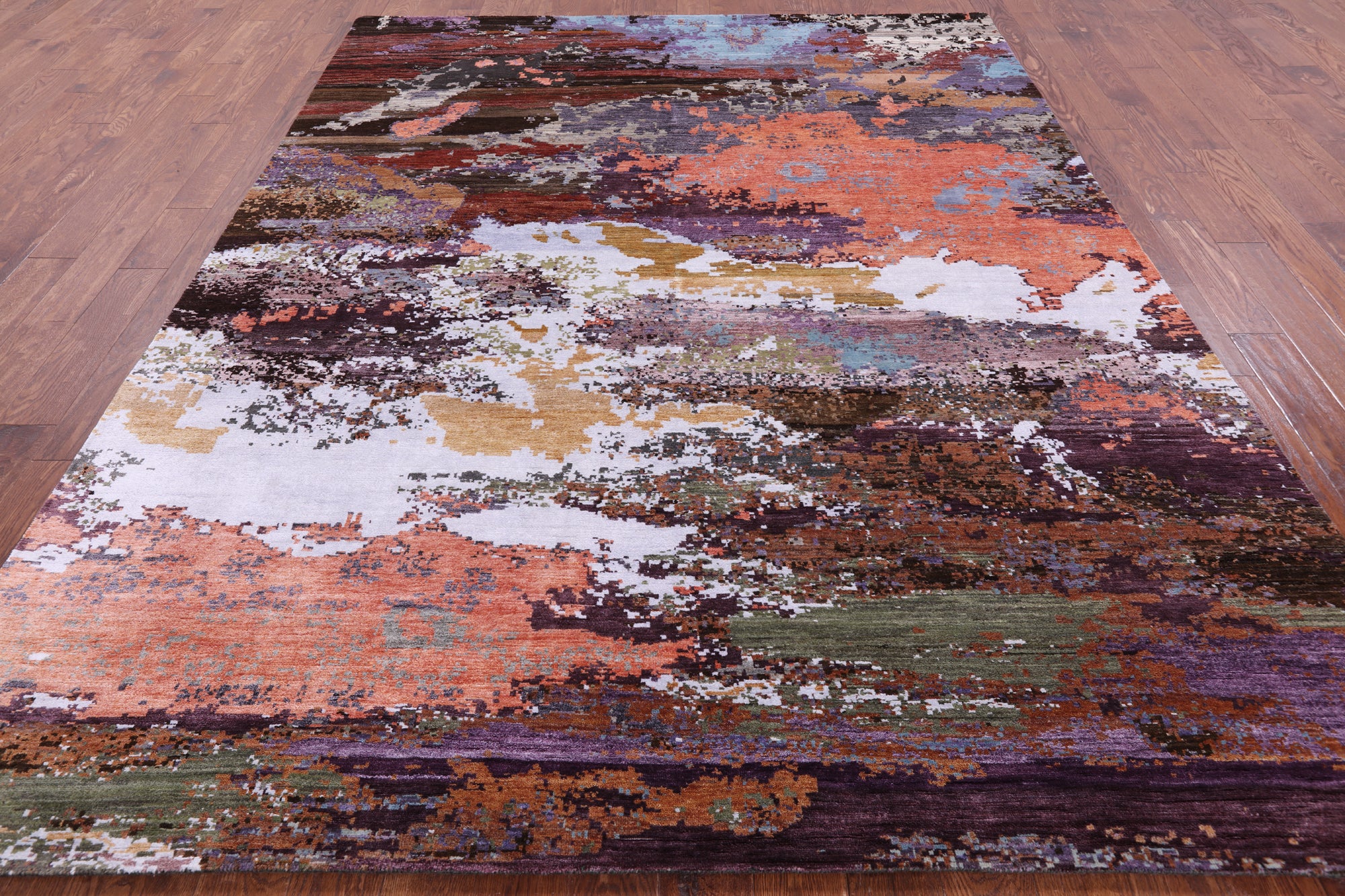 Abstract Contemporary Hand Knotted Wool & Silk Rug - 7' 10" X 10' 0" - Golden Nile