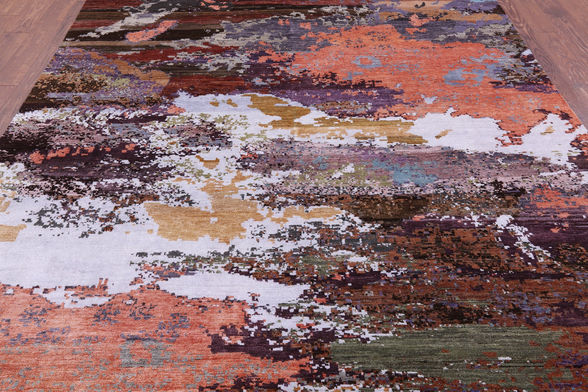 Abstract Contemporary Hand Knotted Wool & Silk Rug - 7' 10" X 10' 0" - Golden Nile