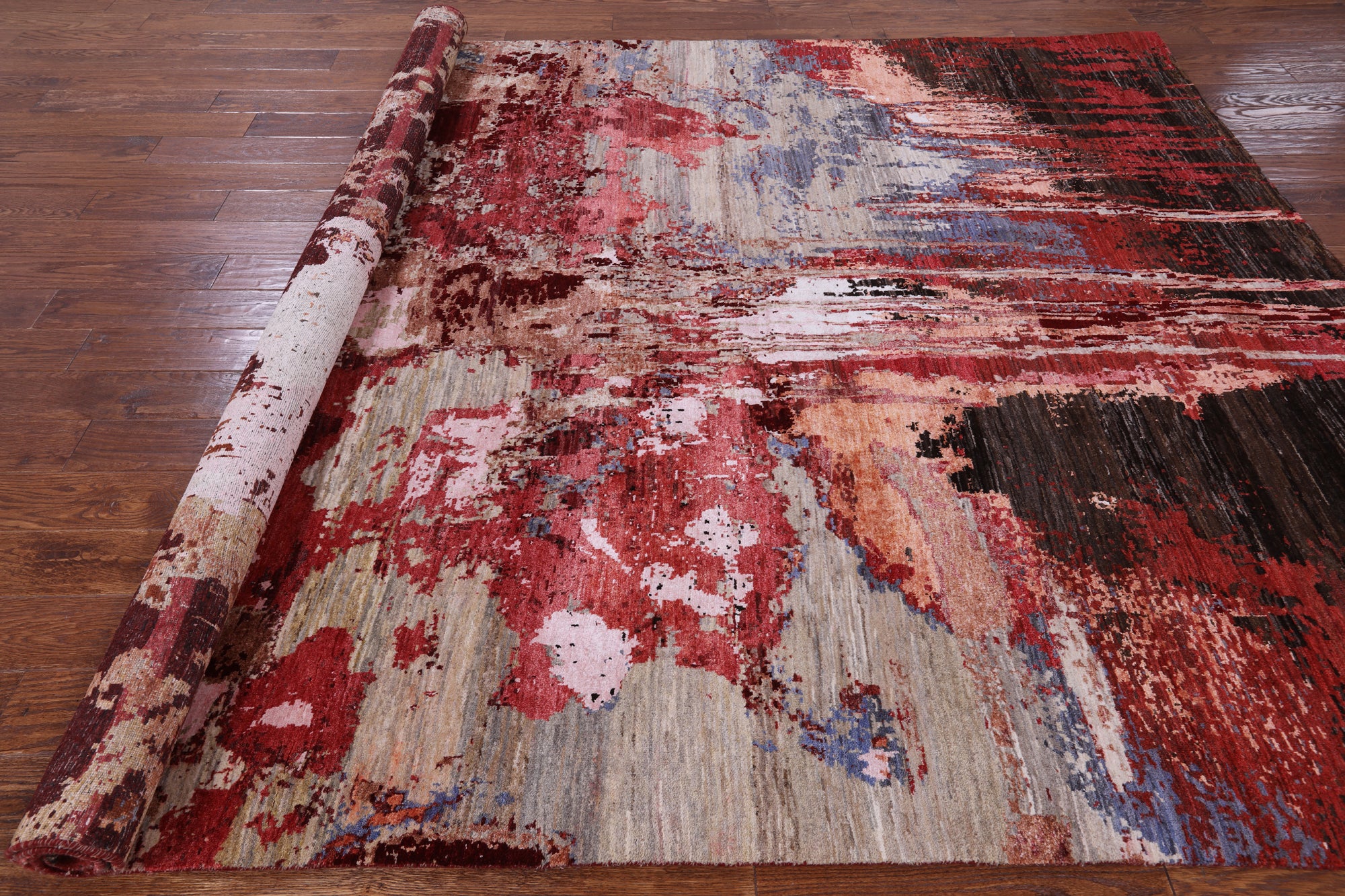 Abstract Contemporary Hand Knotted Wool & Silk Rug - 7' 9" X 10' 4" - Golden Nile