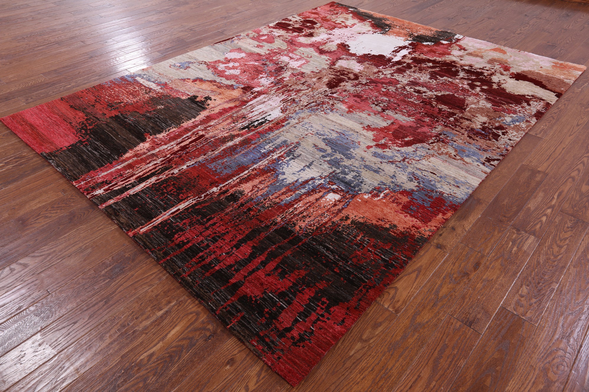 Abstract Contemporary Hand Knotted Wool & Silk Rug - 7' 9" X 10' 4" - Golden Nile