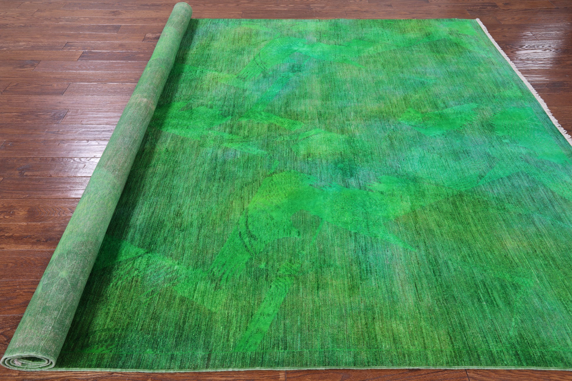 Green Full Pile Overdyed Hand Knotted Wool Rug - 8' 2" X 10' 1" - Golden Nile