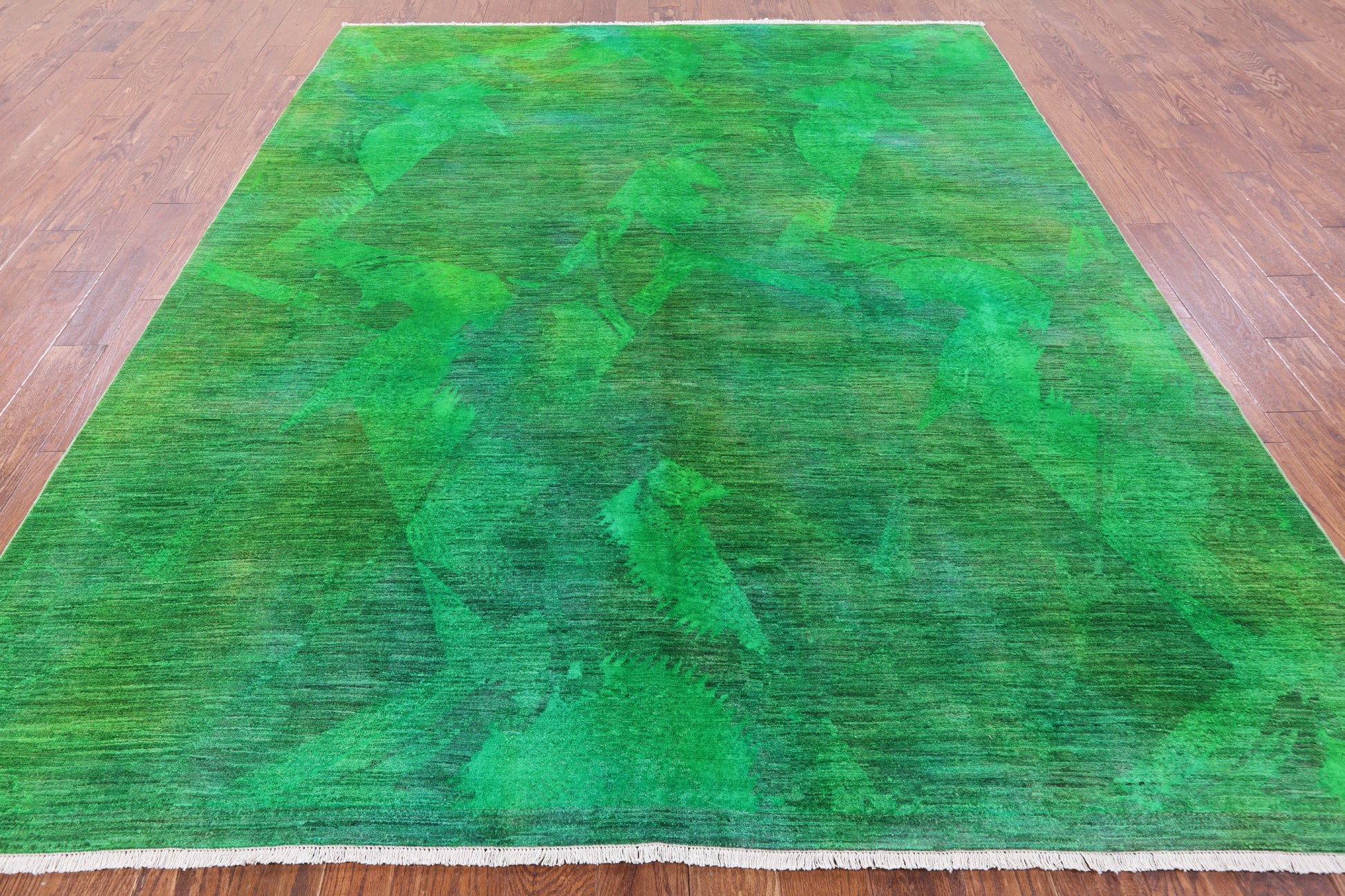 Green Full Pile Overdyed Hand Knotted Wool Rug - 8' 2" X 10' 1" - Golden Nile