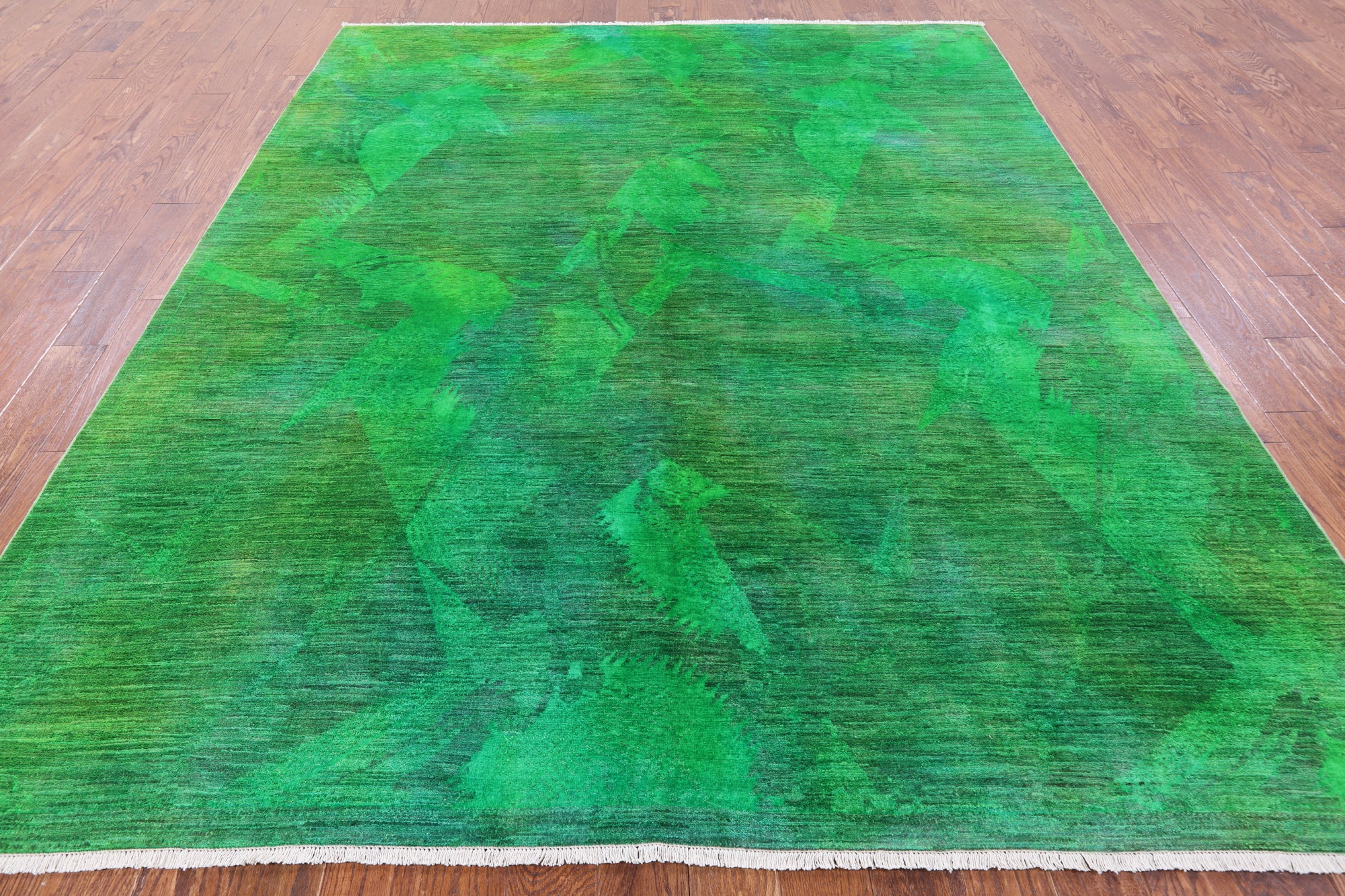 Green Full Pile Overdyed Hand Knotted Wool Rug - 8' 2" X 10' 1" - Golden Nile