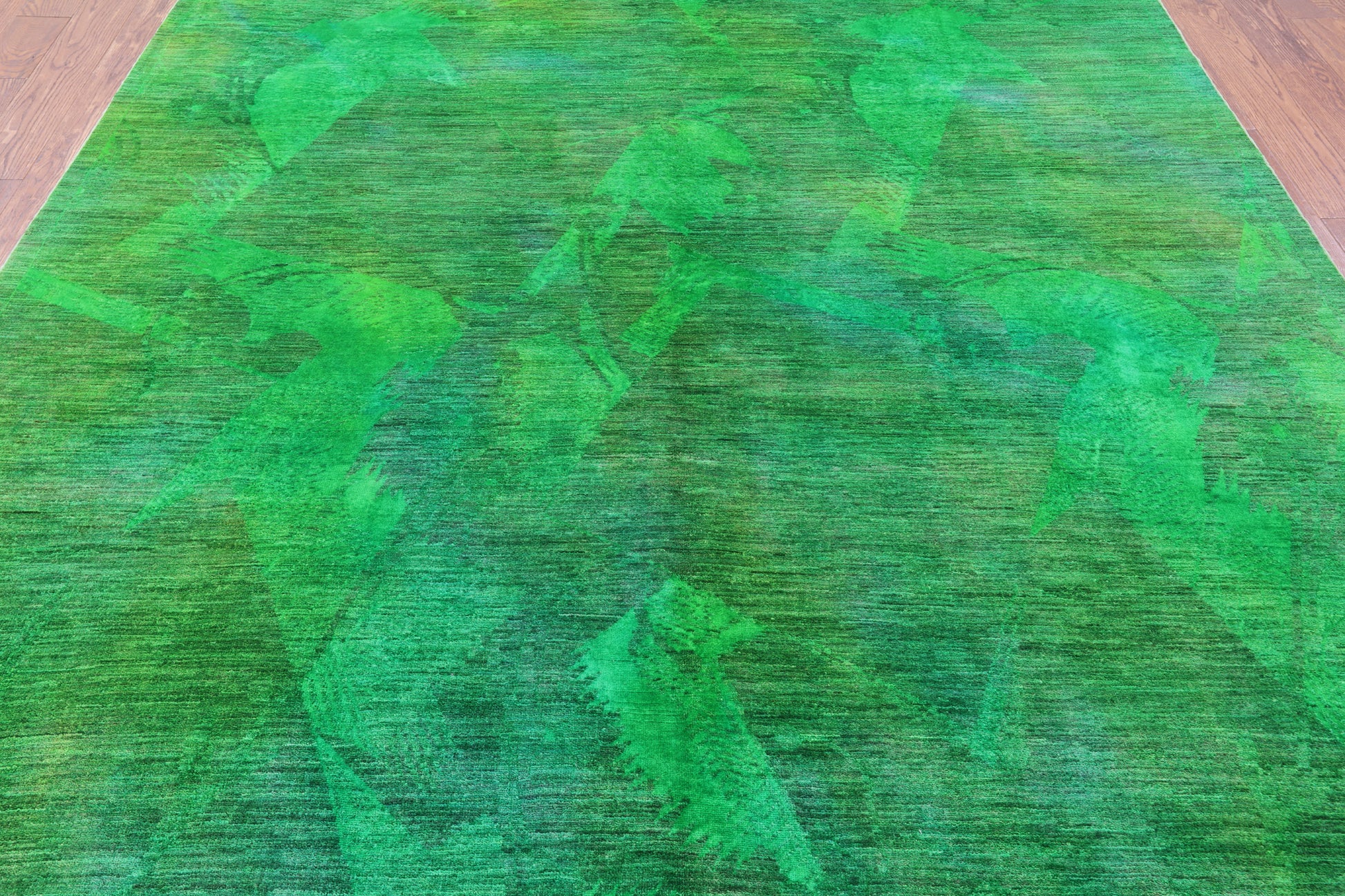 Green Full Pile Overdyed Hand Knotted Wool Rug - 8' 2" X 10' 1" - Golden Nile