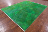 Green Full Pile Overdyed Hand Knotted Wool Rug - 8' 2" X 10' 1" - Golden Nile