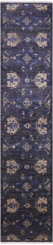 Grey William Morris Hand Knotted Wool Runner Rug - 2' 9