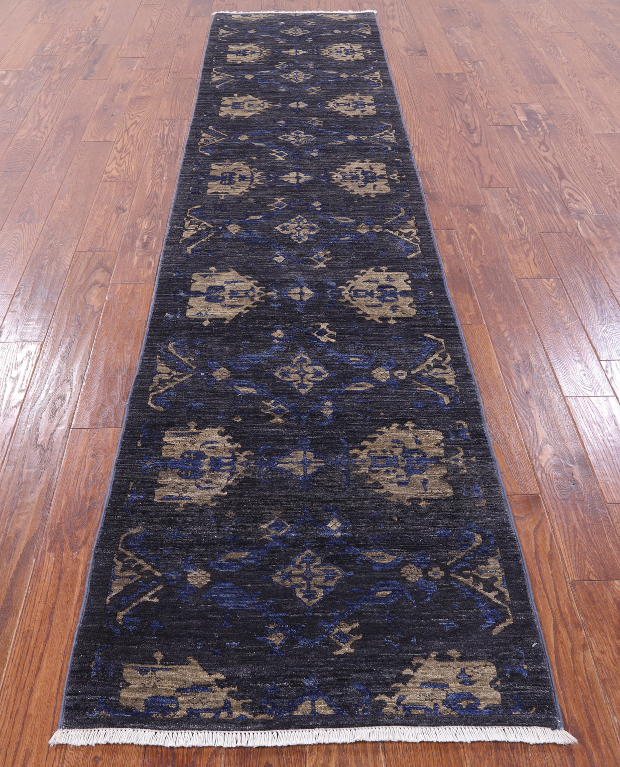 Grey William Morris Hand Knotted Wool Runner Rug - 2' 9" X 12' 0" - Golden Nile