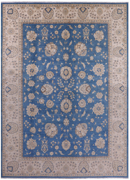 Blue Peshawar Hand Knotted Wool Rug - 10' 2" X 13' 10" - Golden Nile