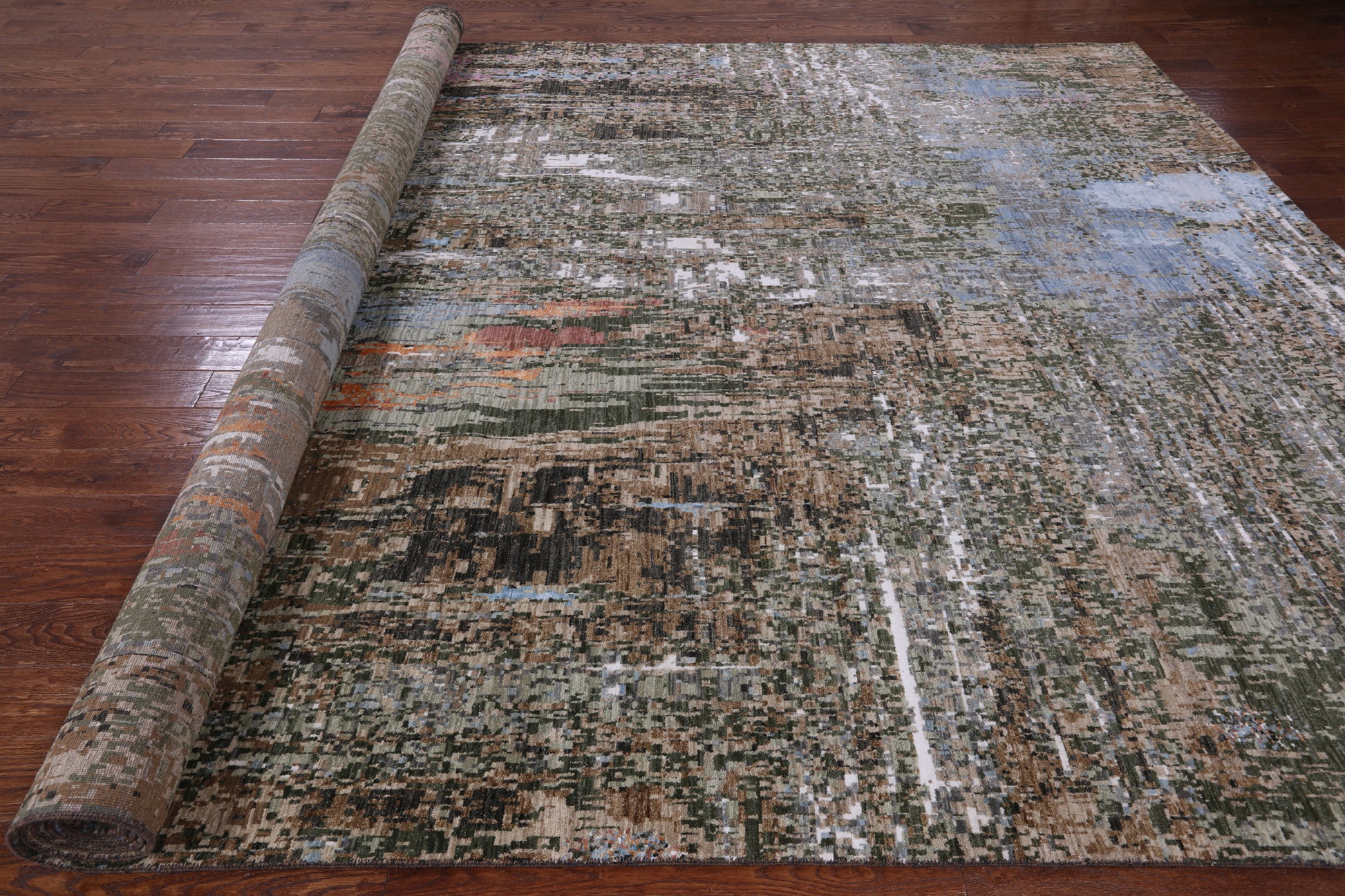 Abstract Modern Hand Knotted Wool & Silk Rug - 10' 0" X 14' 3" - Golden Nile