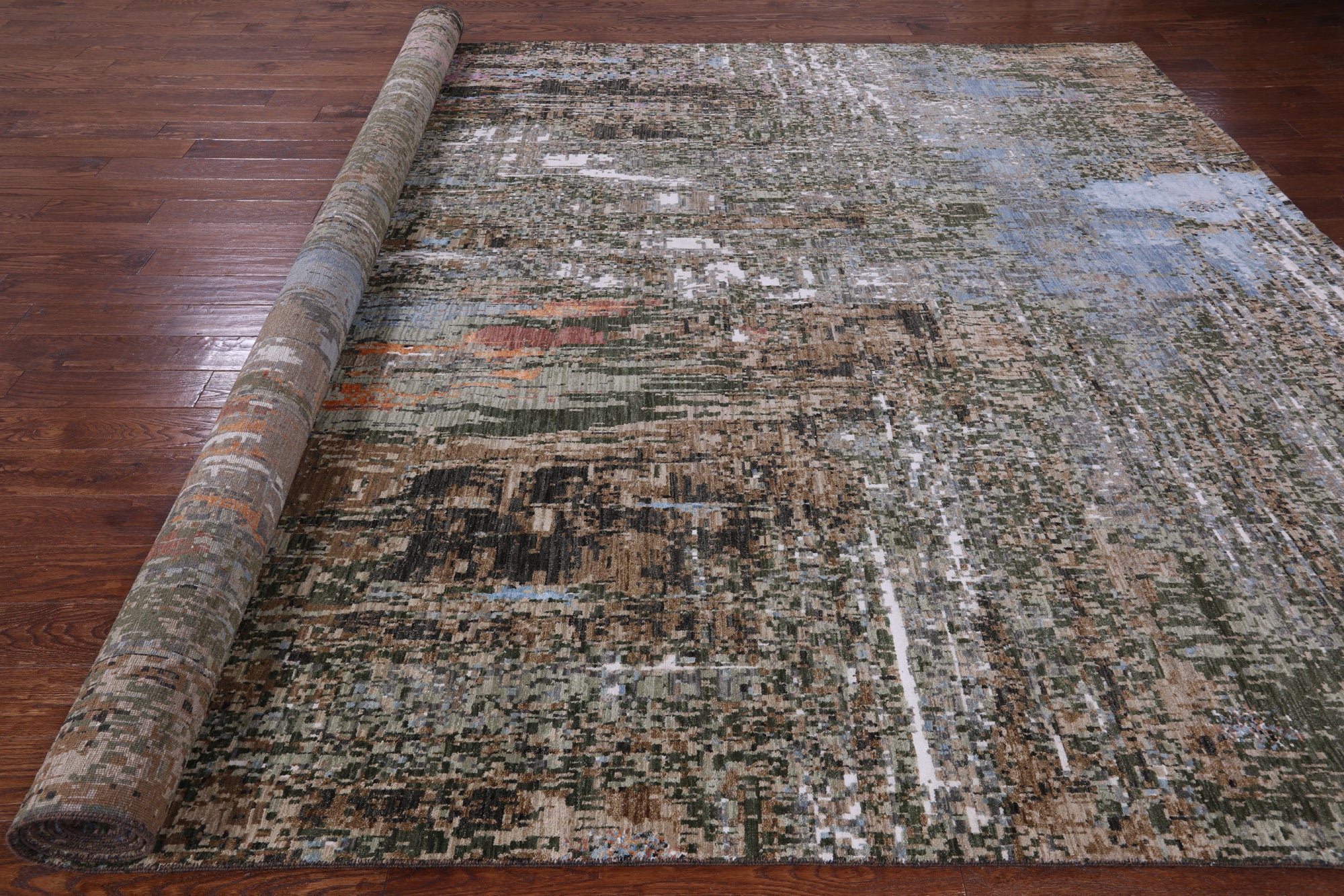 Abstract Modern Hand Knotted Wool & Silk Rug - 10' 0" X 14' 3" - Golden Nile