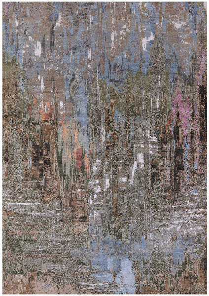Abstract Modern Hand Knotted Wool & Silk Rug - 10' 0" X 14' 3" - Golden Nile