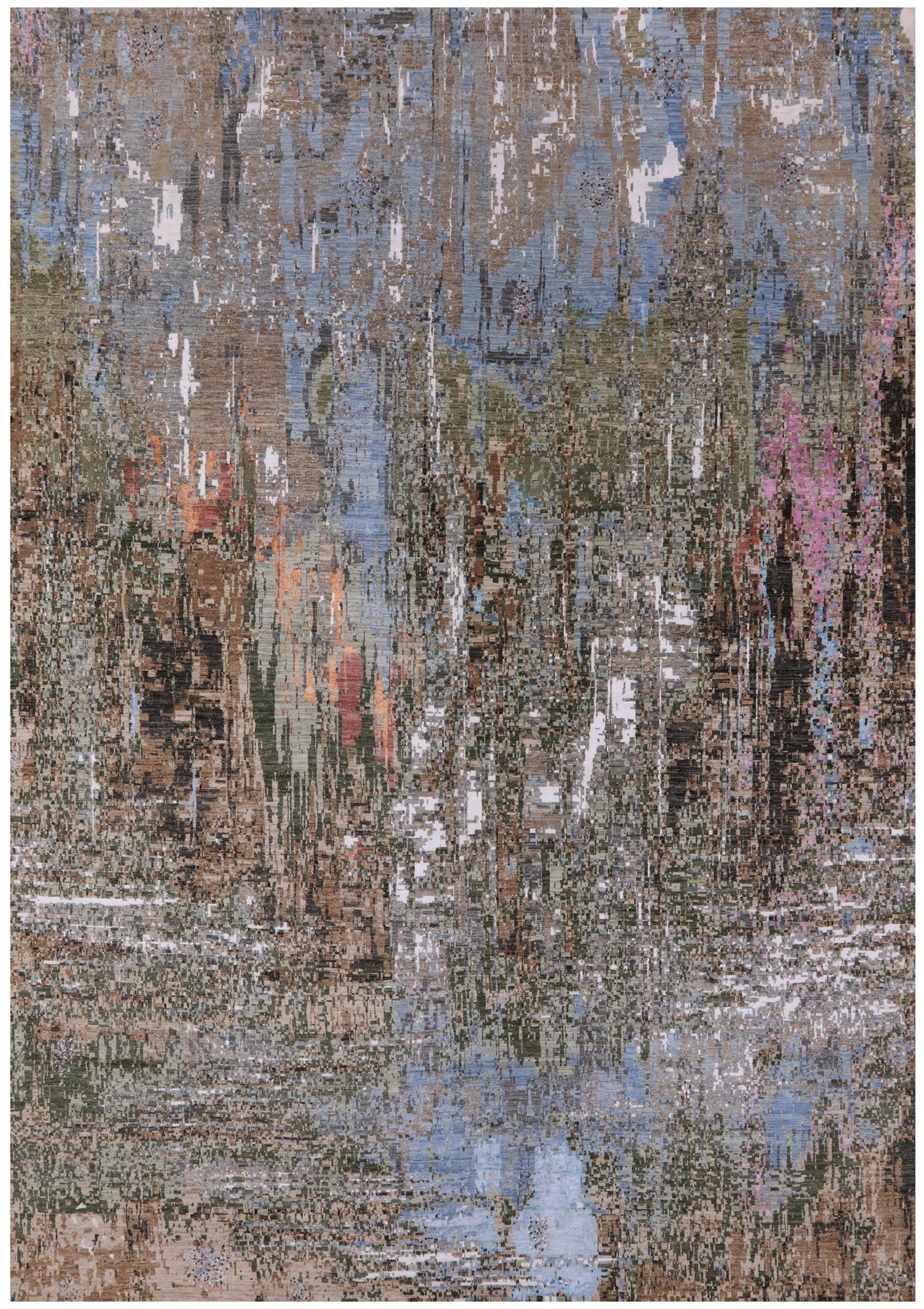 Abstract Modern Hand Knotted Wool & Silk Rug - 10' 0" X 14' 3" - Golden Nile