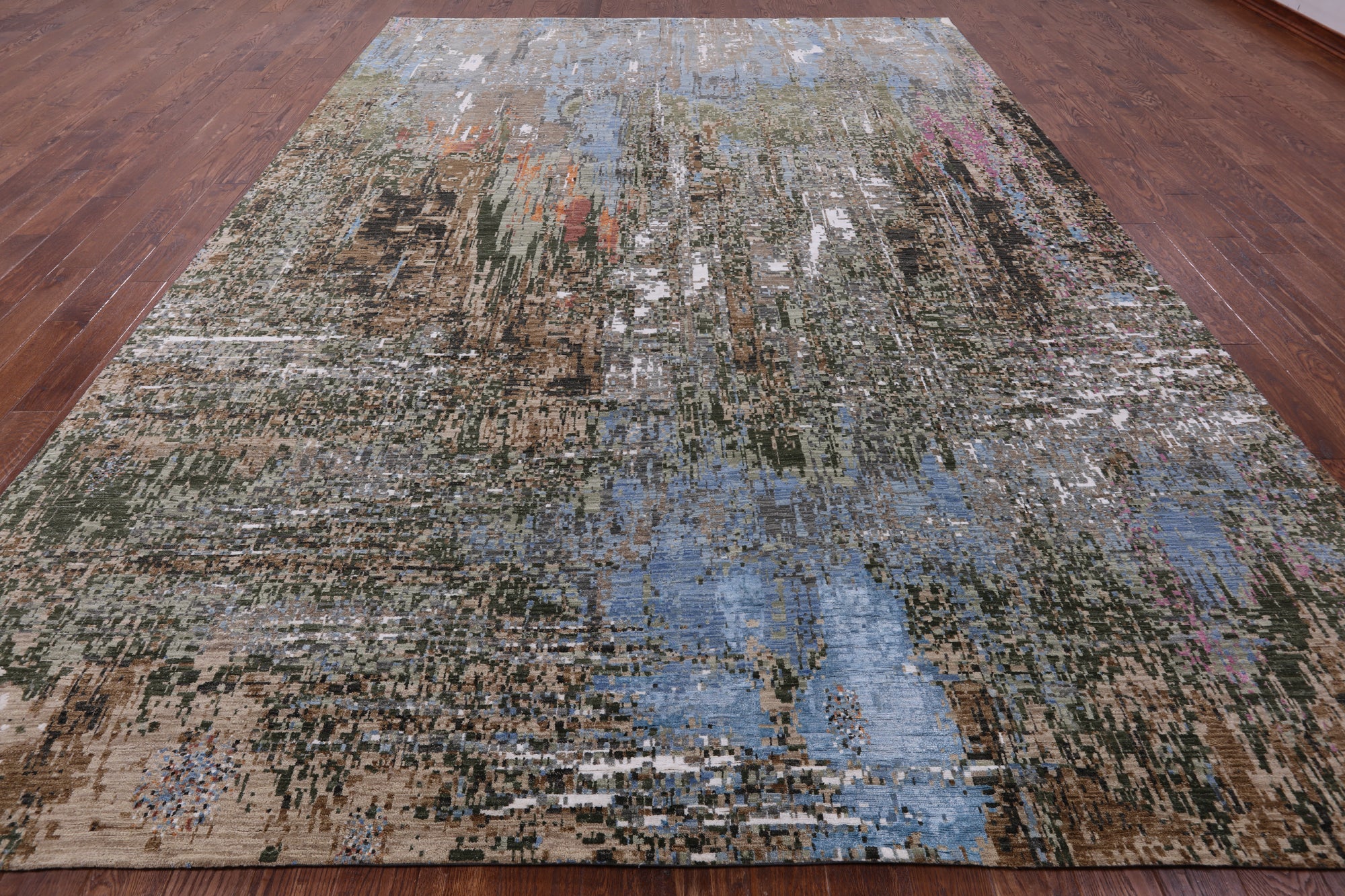 Abstract Modern Hand Knotted Wool & Silk Rug - 10' 0" X 14' 3" - Golden Nile