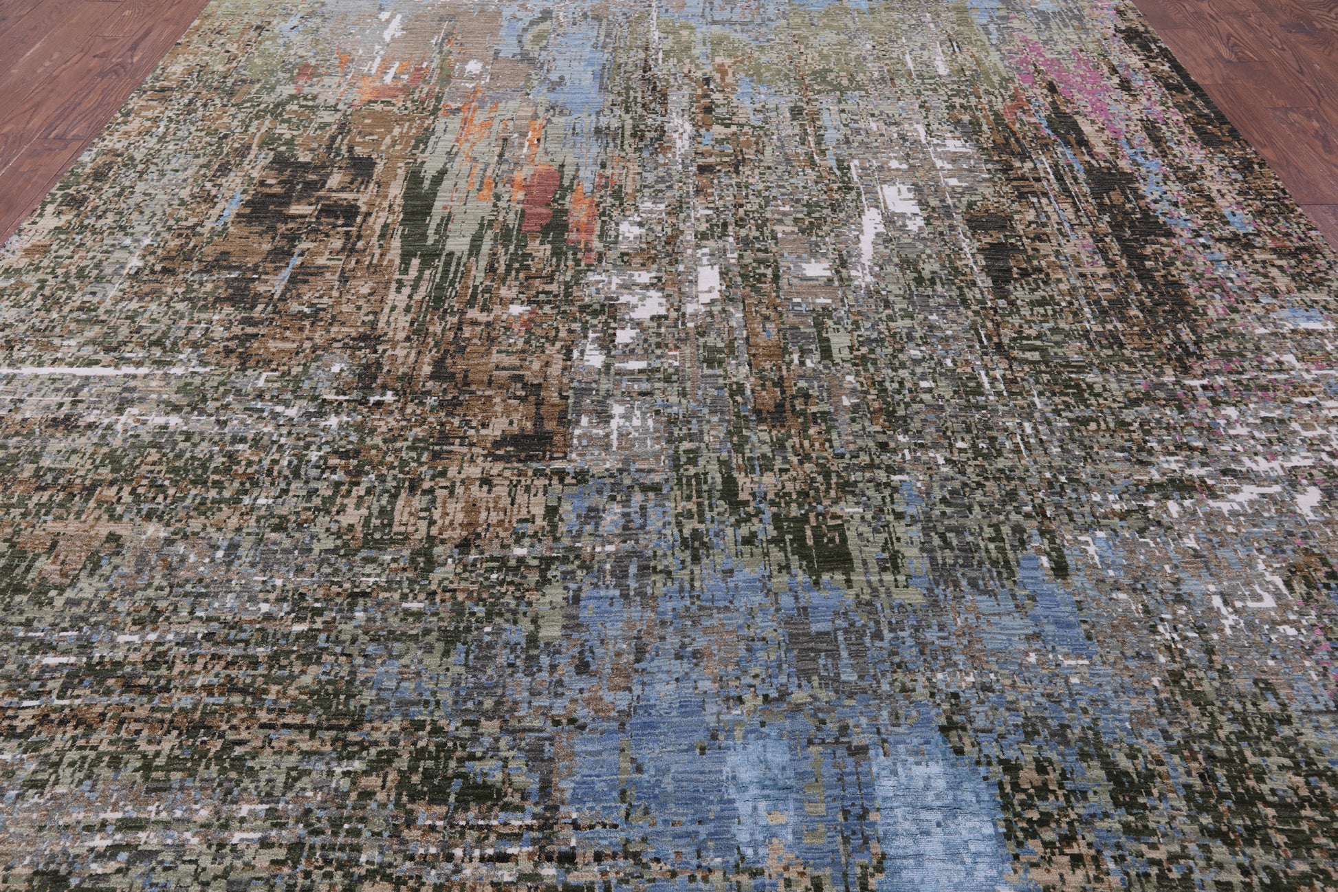 Abstract Modern Hand Knotted Wool & Silk Rug - 10' 0" X 14' 3" - Golden Nile